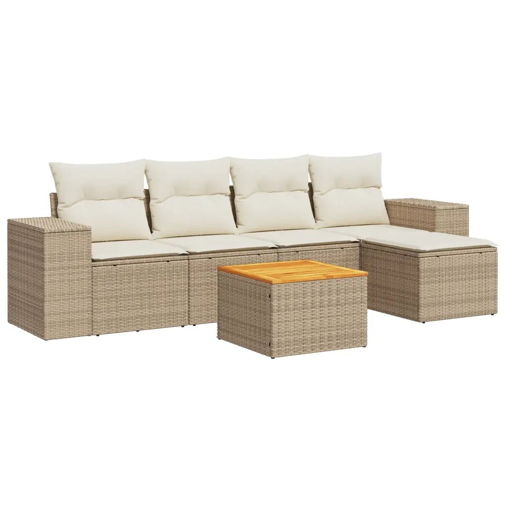 Set Divano da Giardino 6 pz con Cuscini Beige in Polyrattan