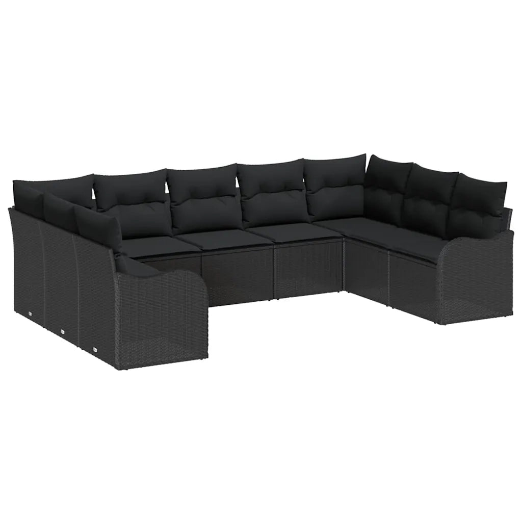 Set Divano da Giardino con archiviazione 9 pcs Nero polyrattan