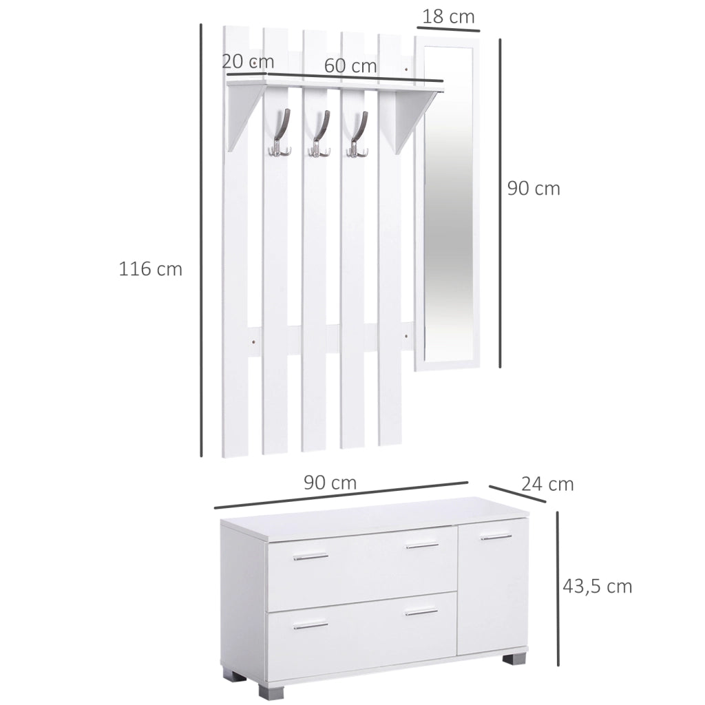 Appendiabiti con Specchio e Scarpiera ¨C Zephmum ¨C Bianco 80x30x180