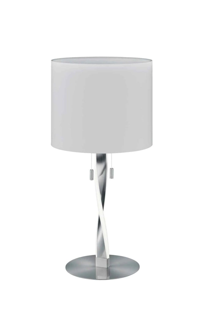 Lampada da tavolo, metallo e tessuto, bianco e acciaio, H 62 cm, Nandor