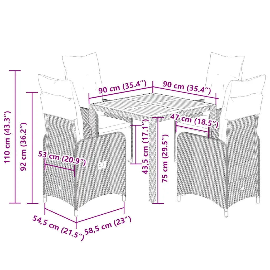 Set Bistrò da Giardino 5 pz con Cuscini in Polyrattan Nero 3277136