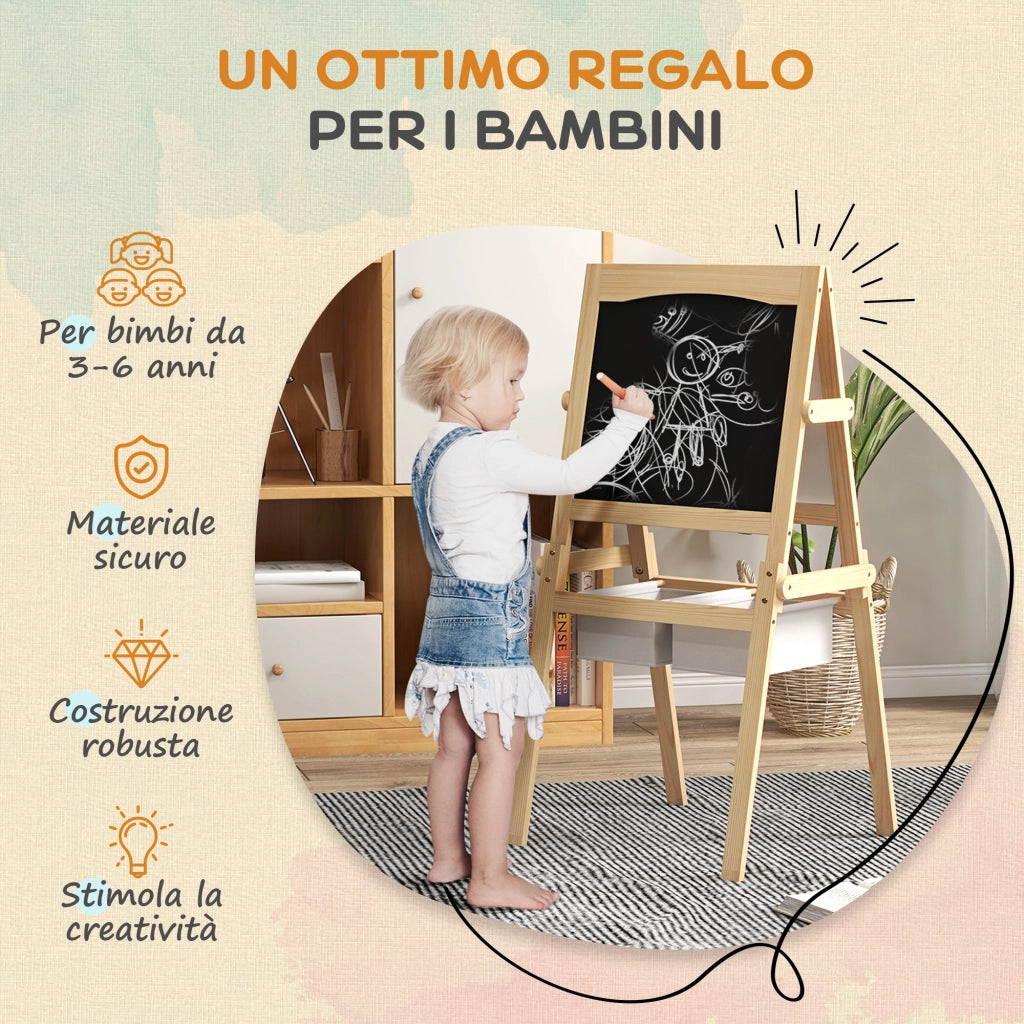 Lavagna Bambini con Cavalletto 3 in 1 e Cestini ¨C zephmum ¨C 58x50.5x109cm Legno
