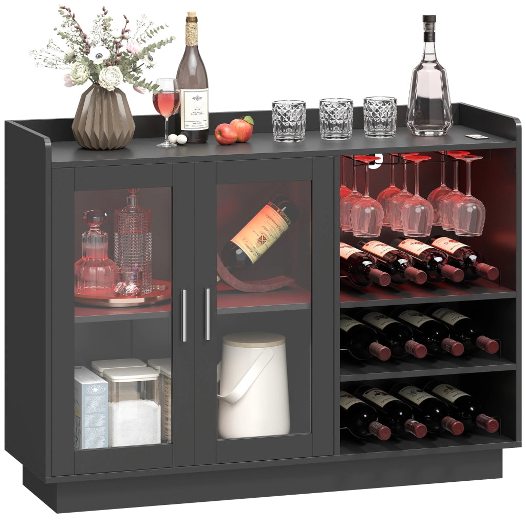 Buffet Armadio con Bottigliere e Luci LED RGB ¨C zephmum ¨C Nero