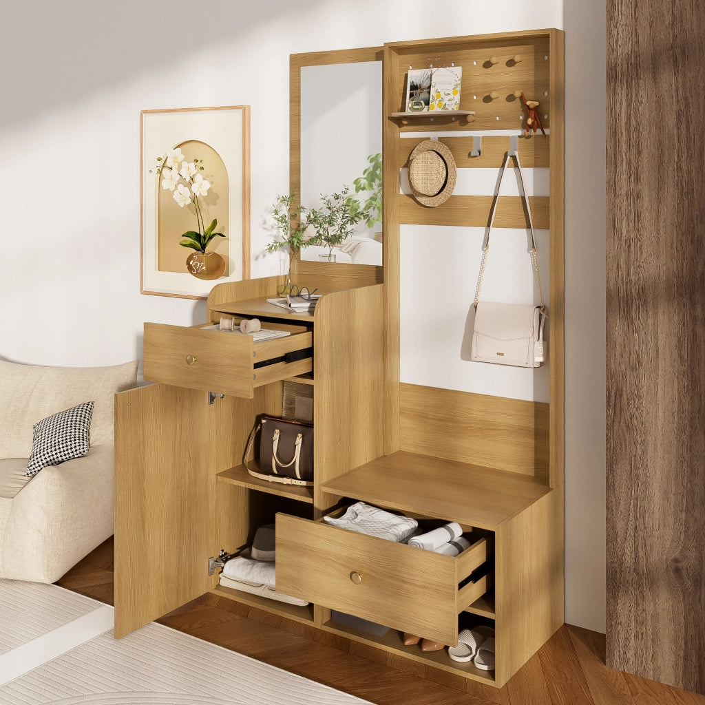 Guardaroba Ingresso con Specchio e Scarpiera ¨C MINIMAL ¨C Appendiabiti, Ripiani, Ganci, 105 cm