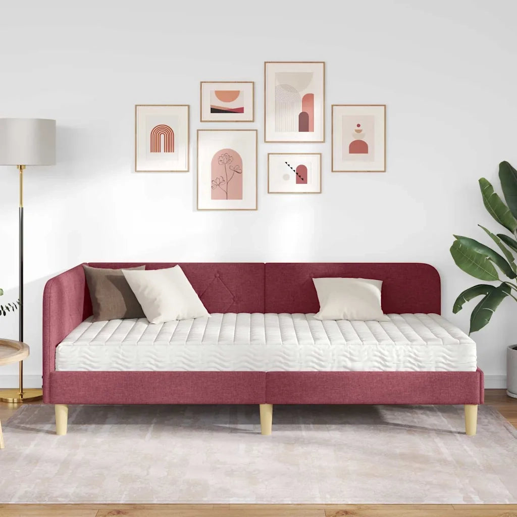 Cornice del letto ad angolo Rosso Vino 90 x 190 cm Tessuto 3394112