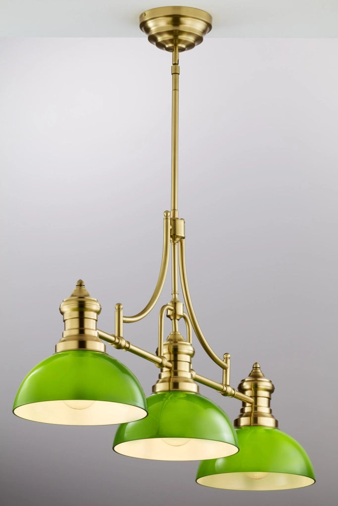 Lampada a sospensione industriale ottone verde 3xE27 Jupiter