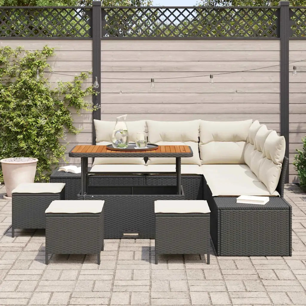 Set Divano da Giardino con cuscino 9 pcs Nero polyrattan 3362790
