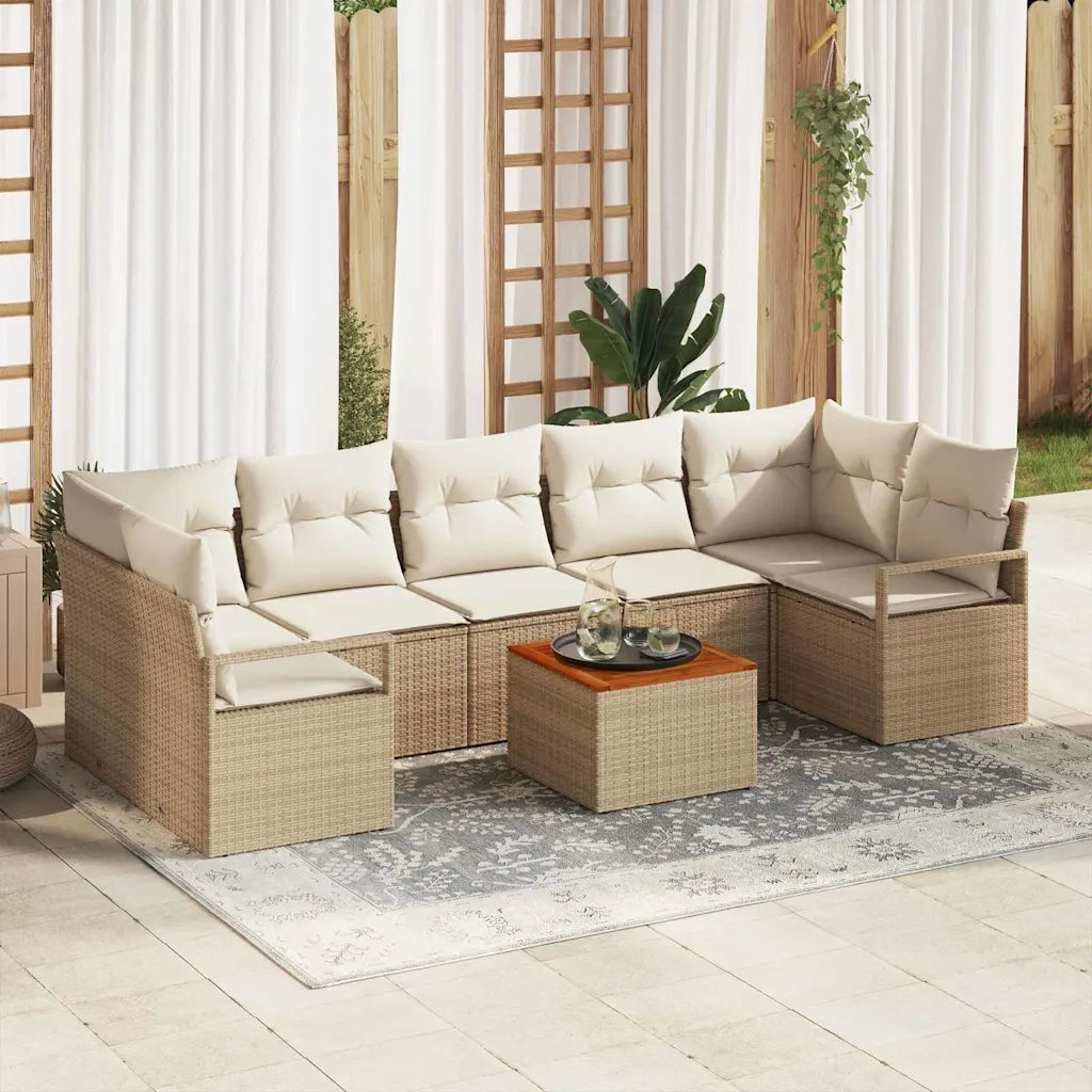Set Divano da Giardino 8 pcs Beige e Crema polyrattan