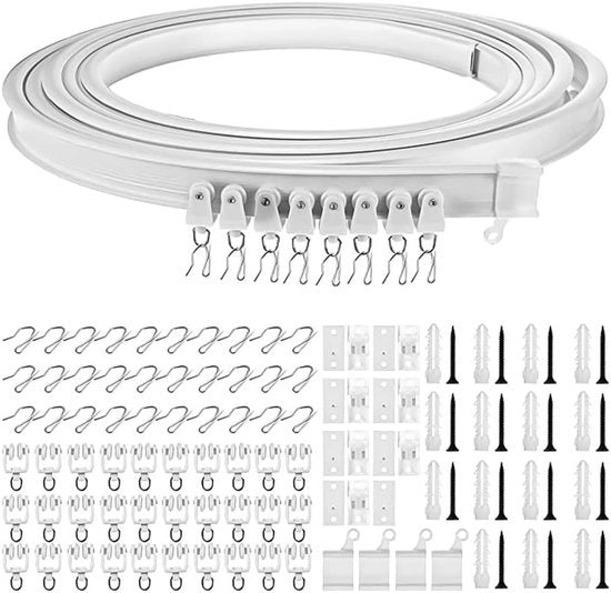 Set di supporti per tende curvi da 5 m con rulli d'assorbimento silenziosi