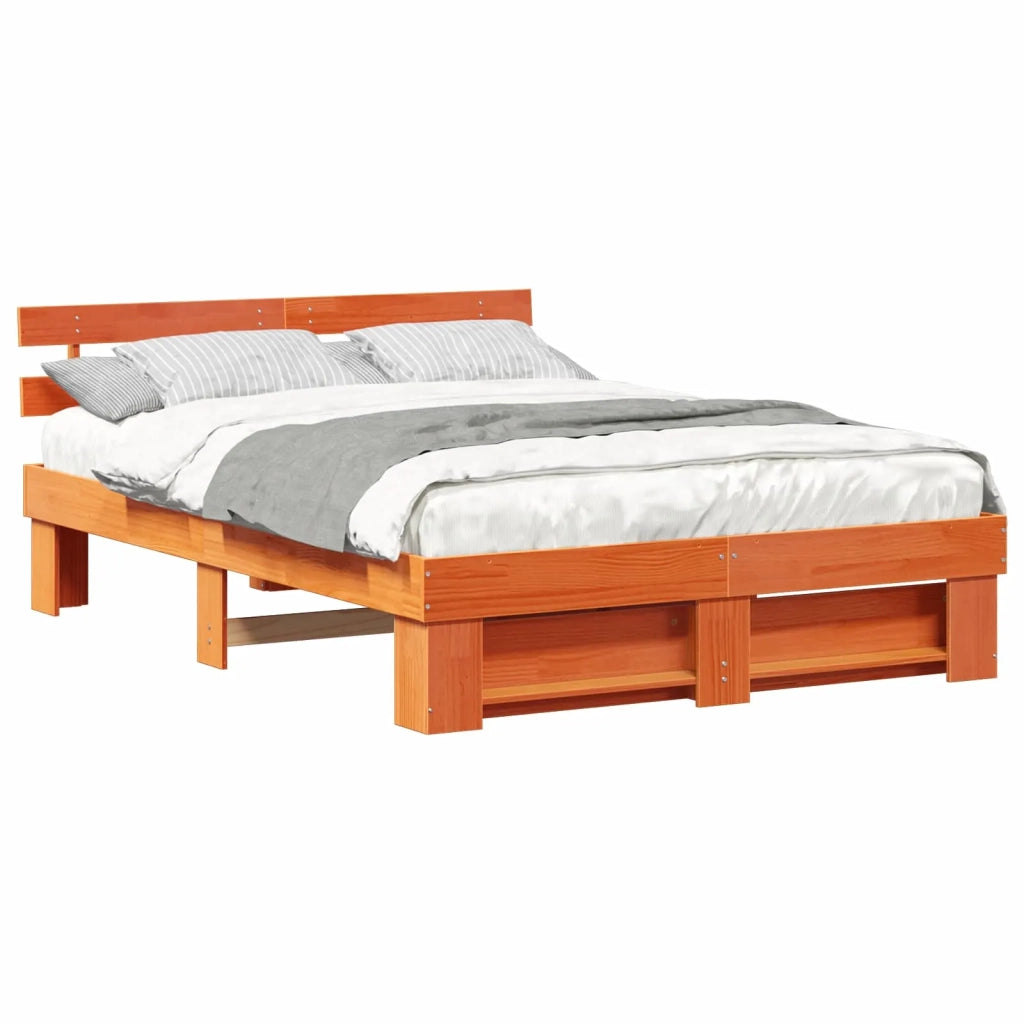 Letto matrimoniale | Letto per adulti | Struttura del letto Marrone cerato 160 x 200 cm Pino massello