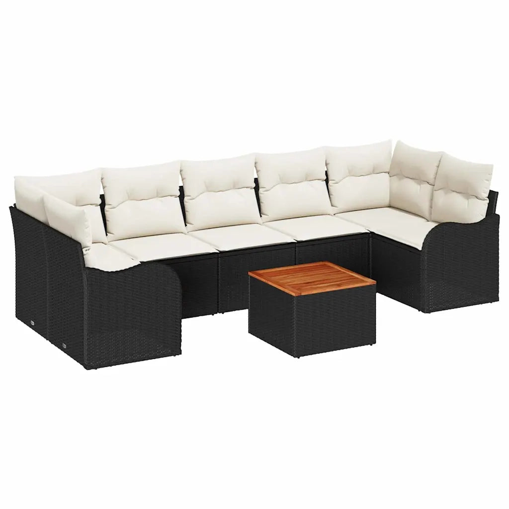 Set Divano da Giardino con cuscino 8 pcs Nero polyrattan