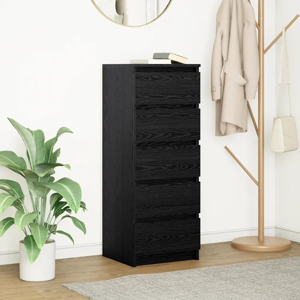 Credenza | Madia | Buffet da pranzo | Armadio da pranzo con Cassetti Rovere Nero 37,5x35x99 cm Truciolato