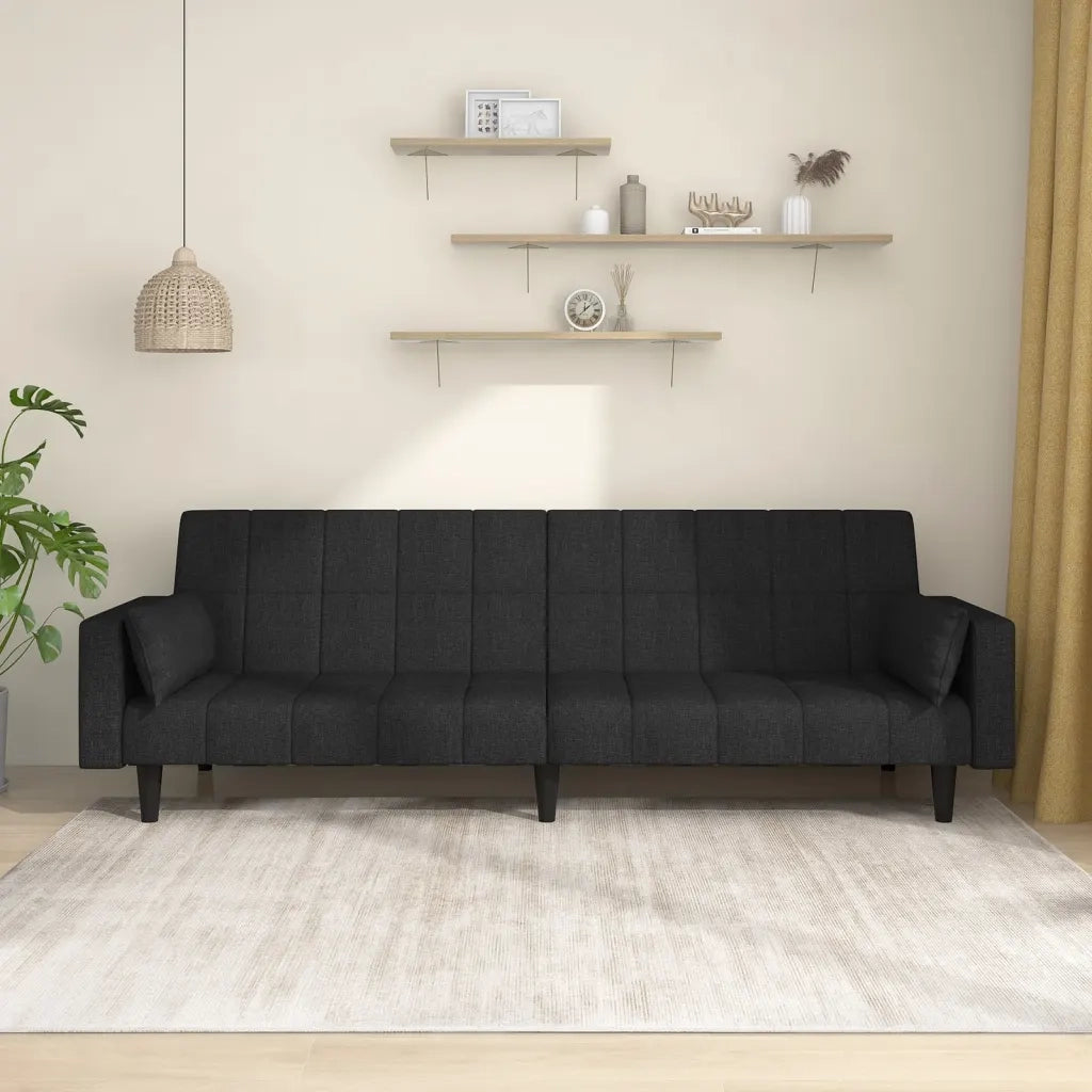 Divano Letto a 2 Posti con 2 Cuscini-Sofa Letto 2 Posti-Daybed Nero in Tessuto 304871