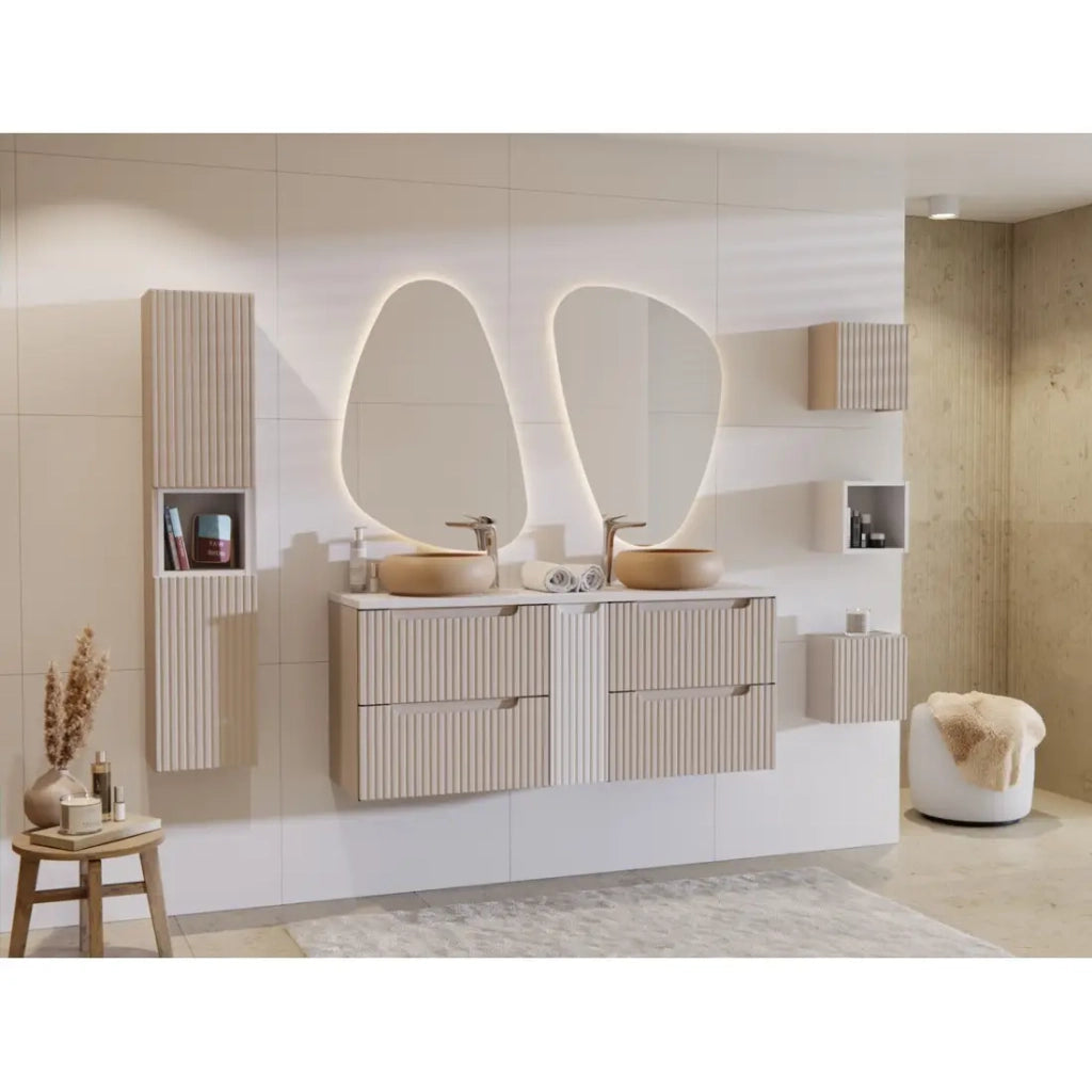Lavabo da appoggio rotondo 36 cm in ceramica colore cappuccino
