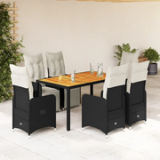 Set da Bistrò da Giardino 7 pz con Cuscini Nero in Polyrattan