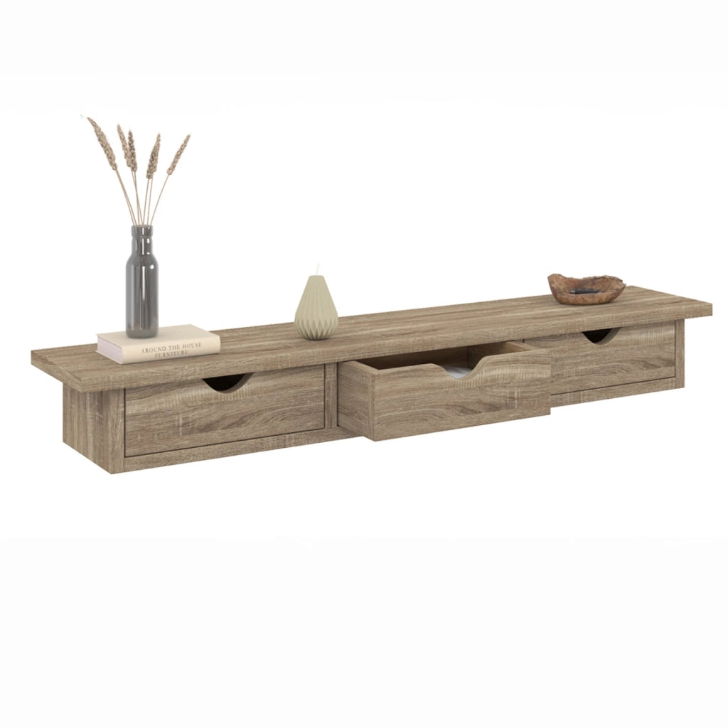 IDMarket - Estantería de pared de haya con 3 cajones LISE