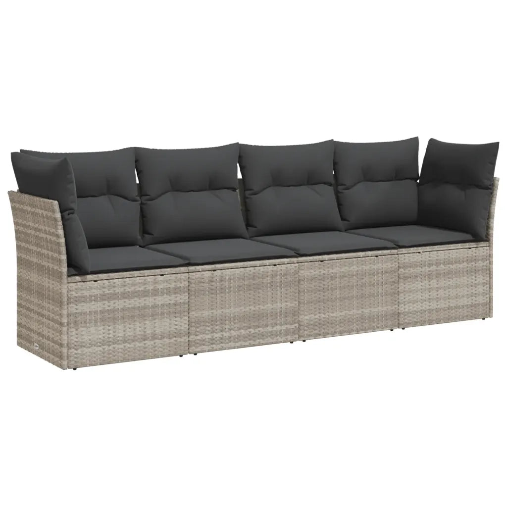 Set Divano da Giardino 4pz con Cuscini Grigio Chiaro Polyrattan
