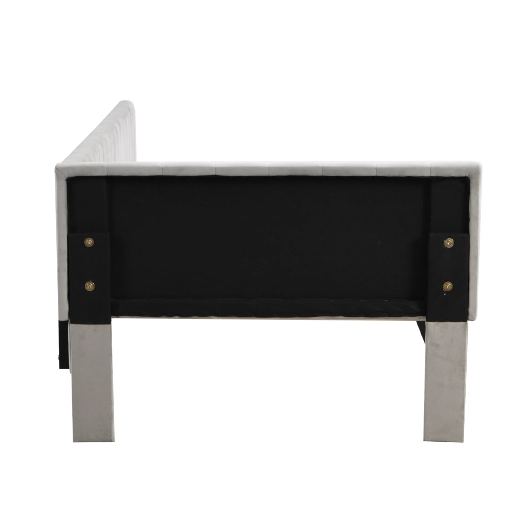 LETTO imbottito 90x200 cm in velluto grigio con rete a doghe
