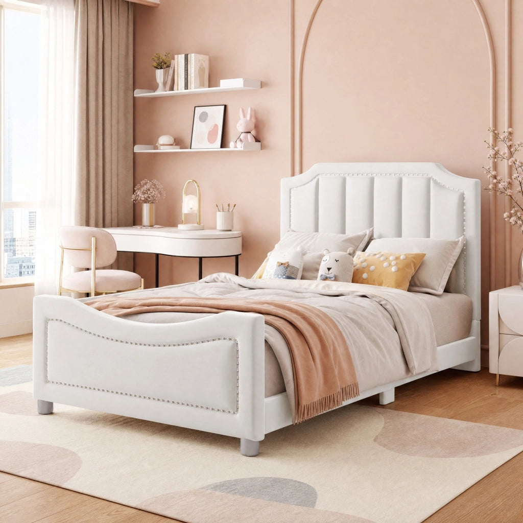 LETTO imbottito per bambini 90x200 cm in flanella beige