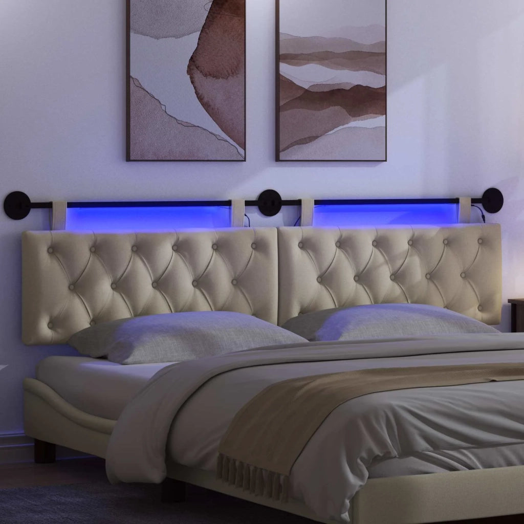 Testiera sospesa Con luce LED Crema Tessuto 3424716