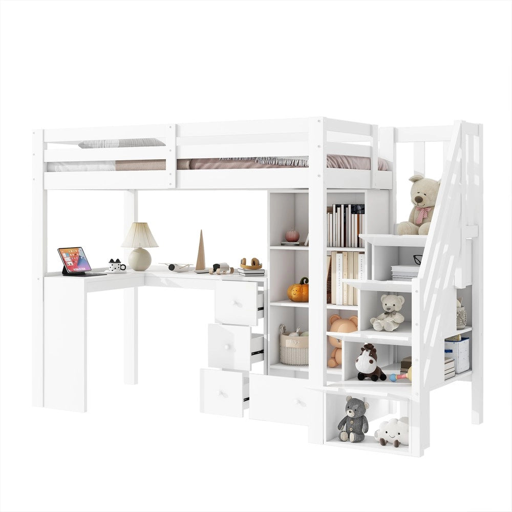 Letto a Soppalco con Scrivania e Cassetti ¨C MINIMAL ¨C Bianco 90x200