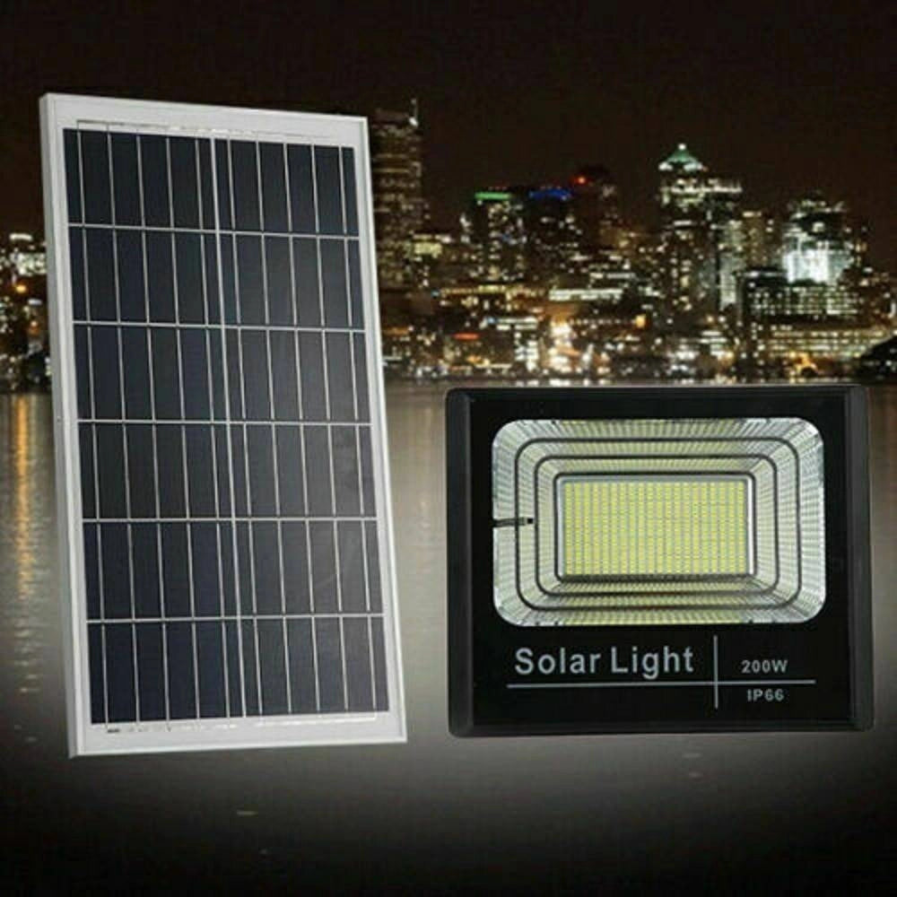 Trade Shop - Faro Led Con Pannello Solare Faretto Crepuscolare 200w Per Esterno + Telecomando -
