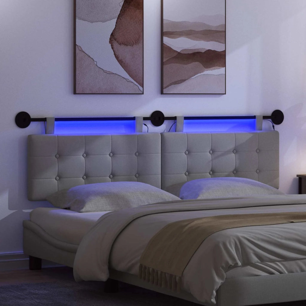 Testiera | Testata sospesa Con luce LED Grigio Chiaro Tessuto