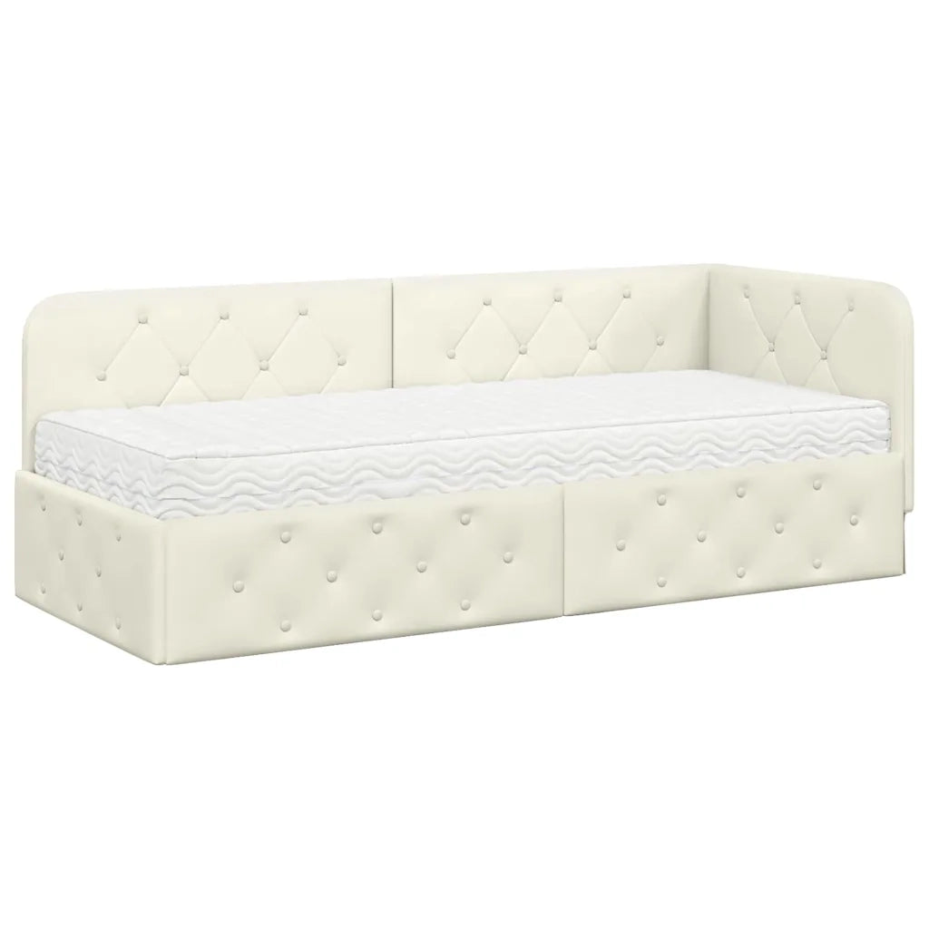 Cornice del letto ad angolo Crema 80 x 200 cm Velluto