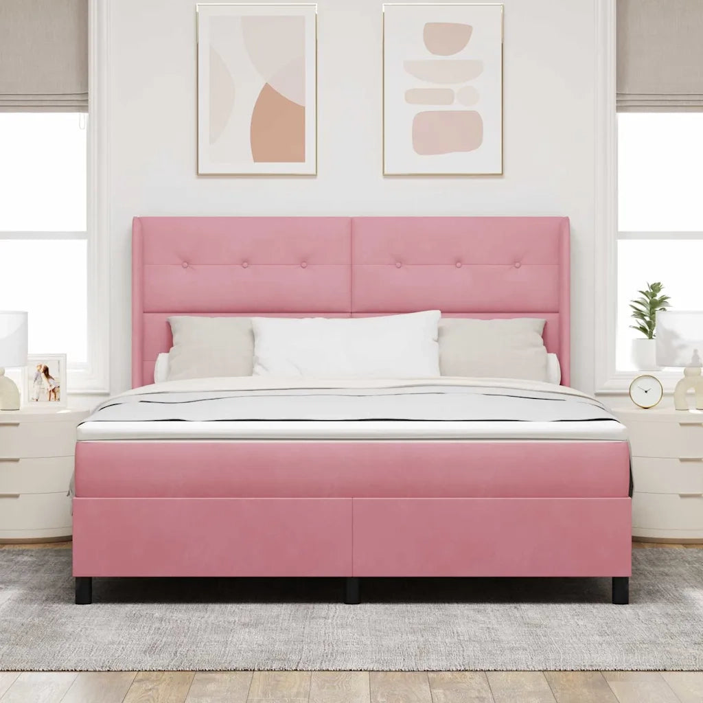 Letto a molle con materasso Rosa 180 x 200 cm Velluto