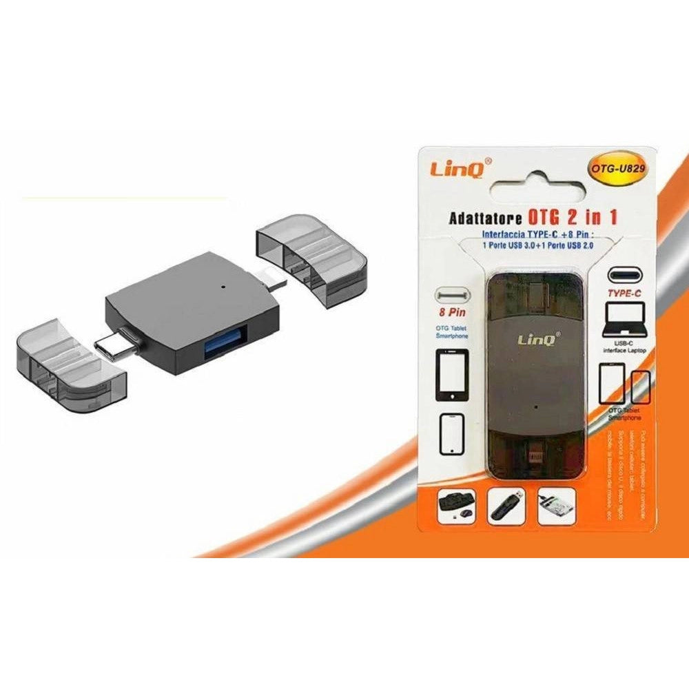 Trade Shop - Adattatore Otg 2in1 Type-c + Lightning + 2xusb Femmina Otg-u829 Trasferimento Dati -