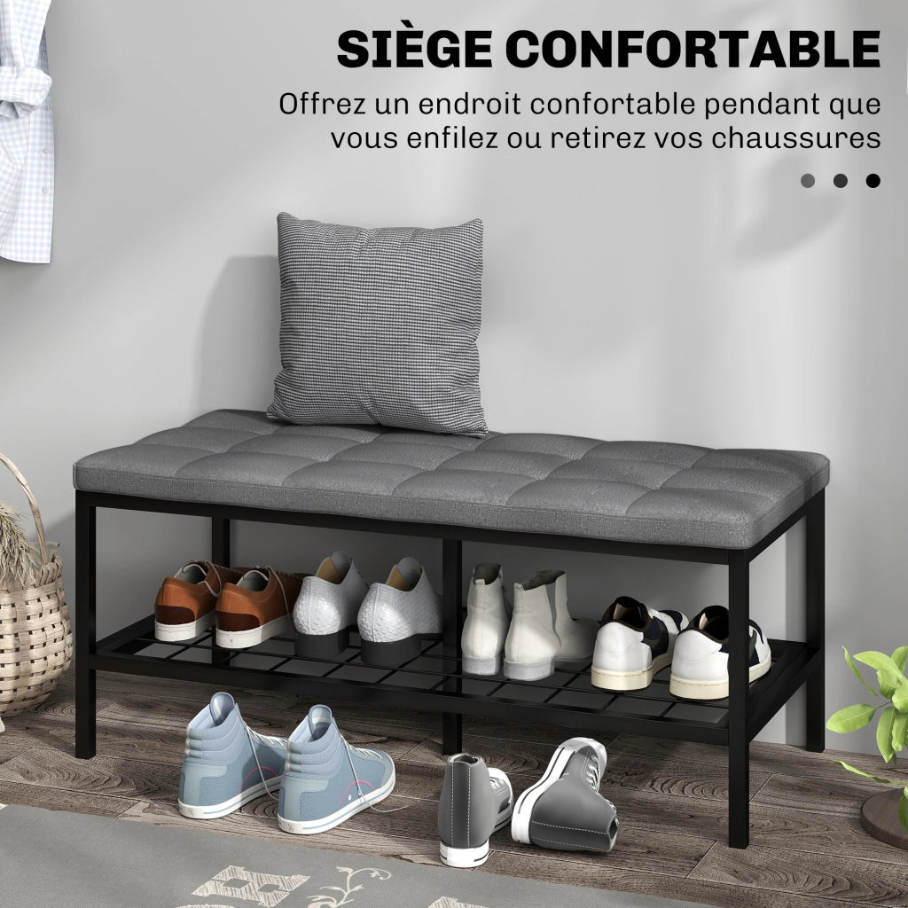Panca con cuscino, scarpiera e ripiano ¨C Minimal ¨C Grigio, 90x41x40cm