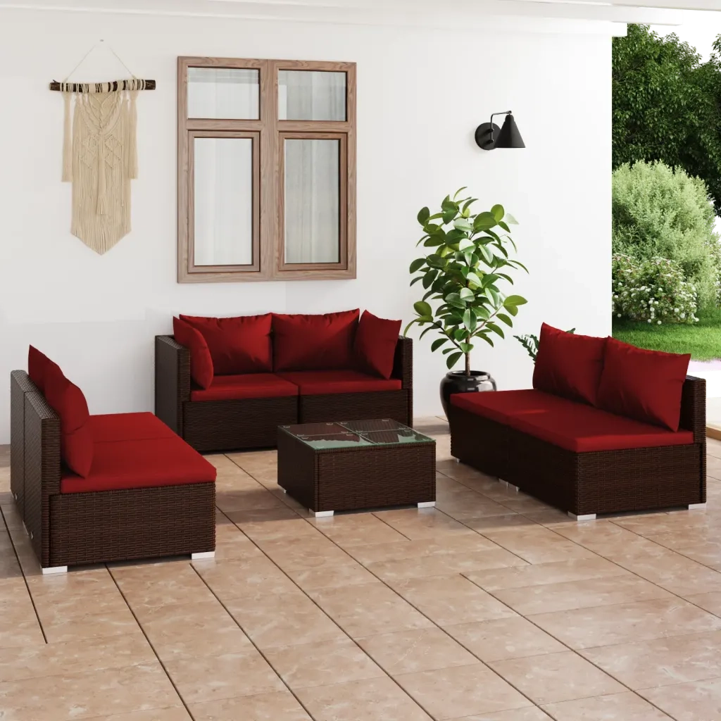 Set Divani da Giardino 7 pz con Cuscini in Polyrattan Marrone 3102227