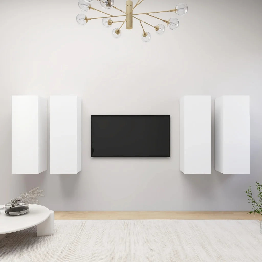 Mobili Porta TV 4 pz | Armadietto TV | Mobile Porta TV Bianchi 30,5x30x90 cm in Legno Multistrato
