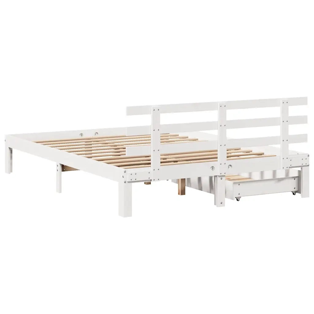 Giroletto con Cassetti Bianco 150x200 cm Legno Massello di Pino