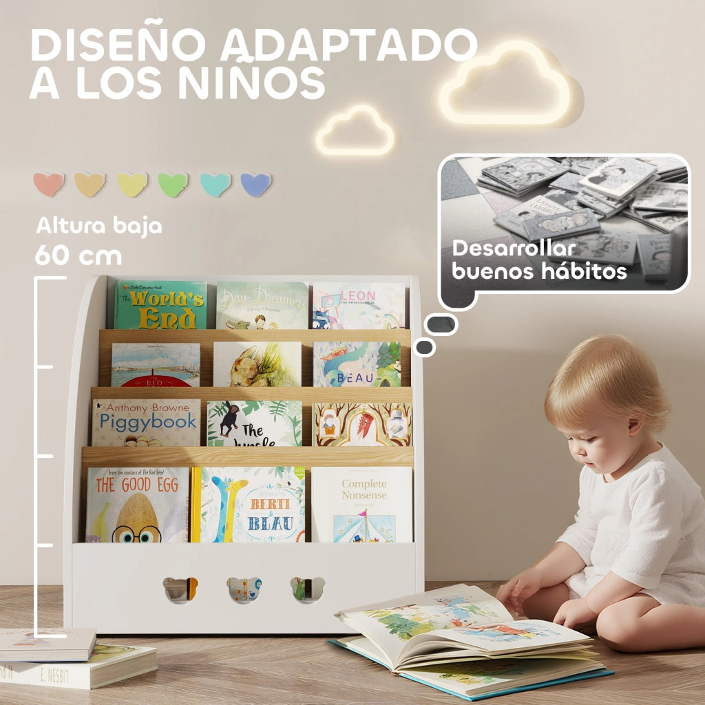Scaffale per Bambini 4 Ripiani ¨C Minimal ¨C 60x53x60 Bianco e Naturale