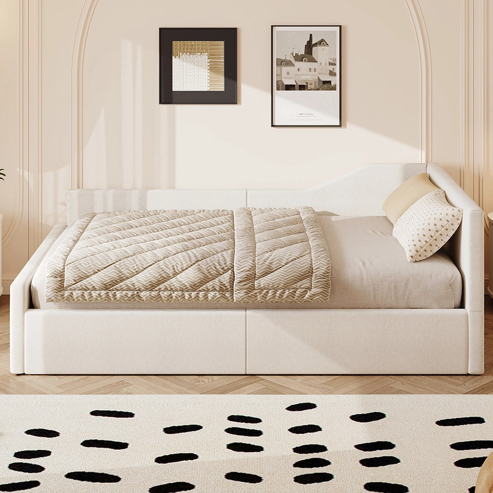 Letto imbottito - Xylo - 140x200cm con contenitore, beige