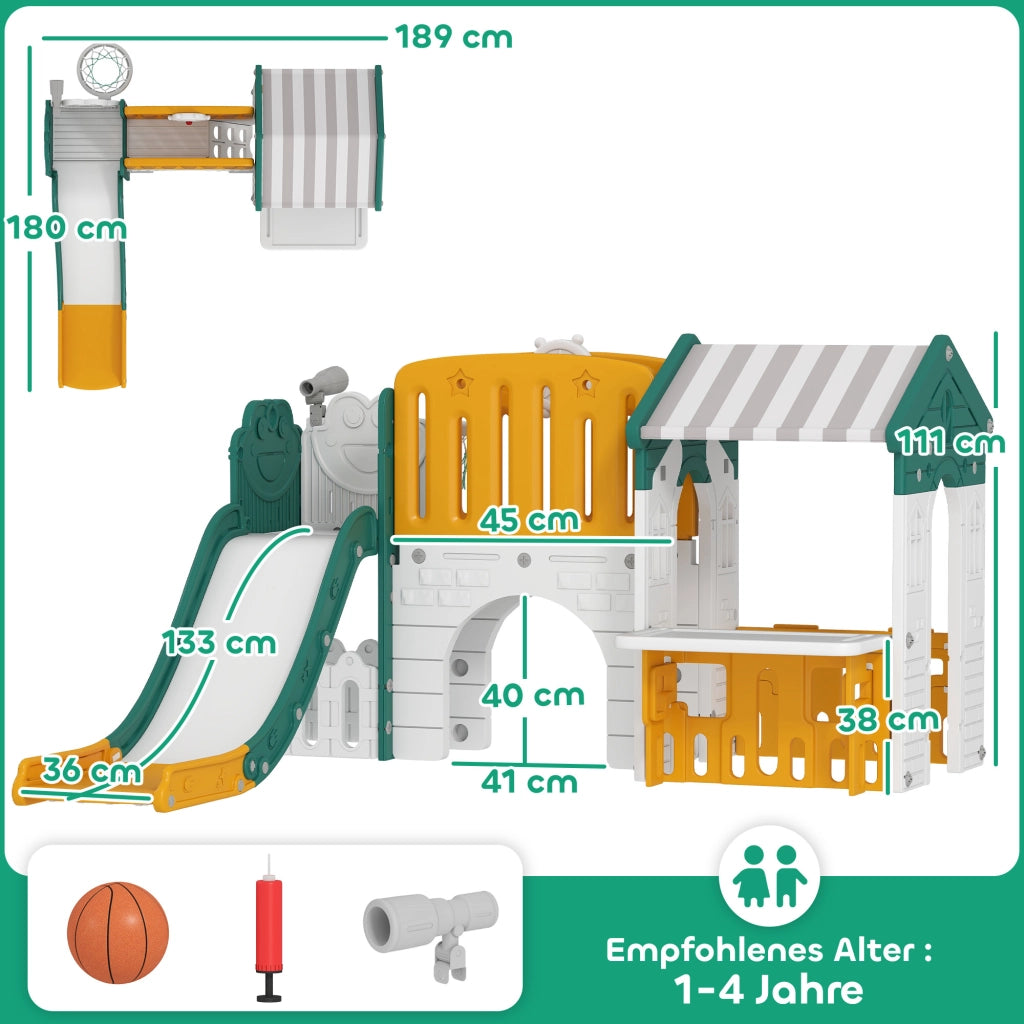 Casetta per Bambini con Scivolo e Tappeto ¨C Minimal ¨C Giallo e Verde