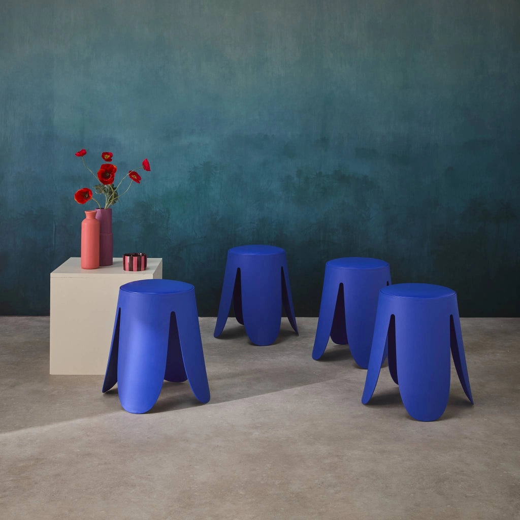 Set 4 sgabelli impilabili in ecopelle, blu