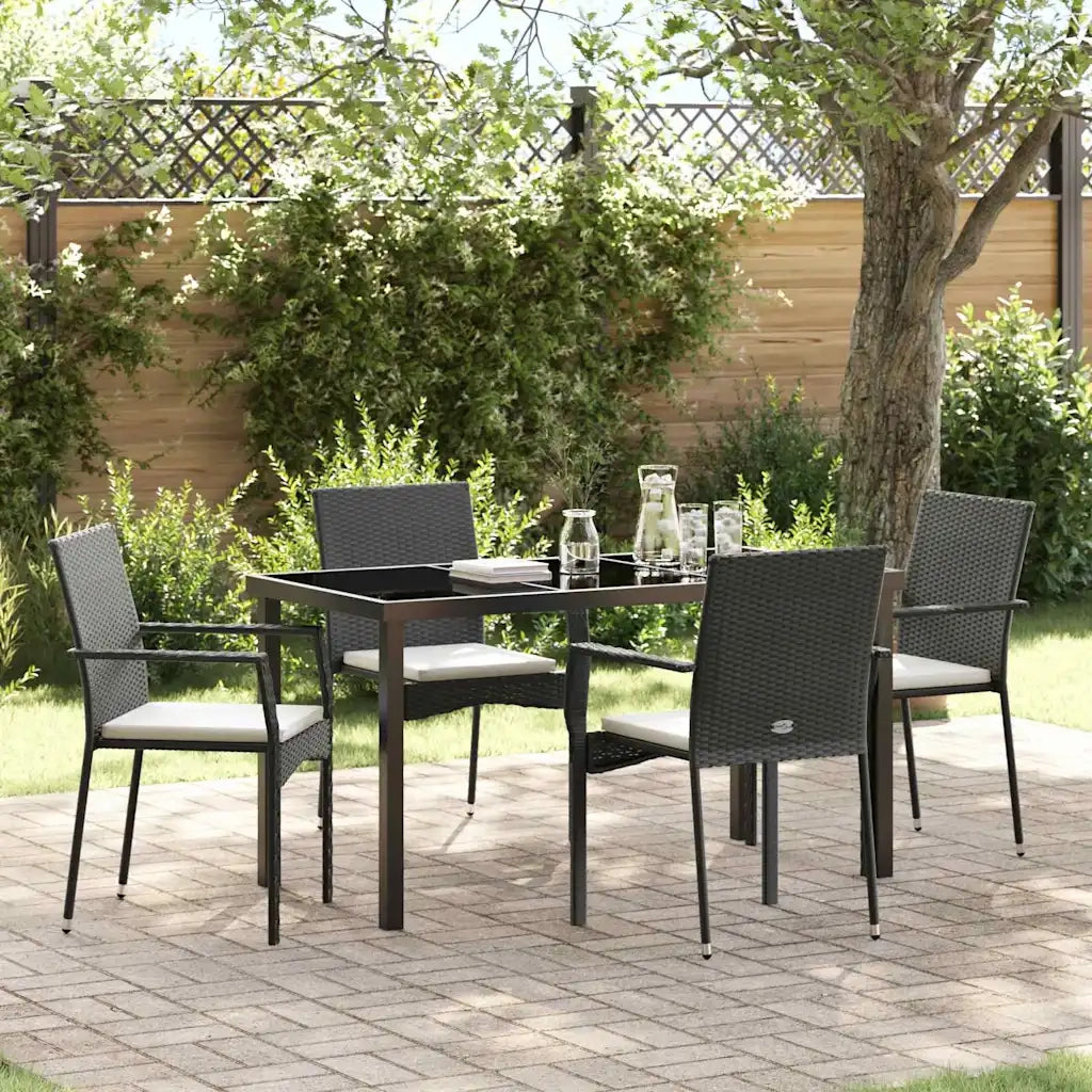 Set da Pranzo per Giardino con cuscino 5 pcs Nero polyrattan 3380080