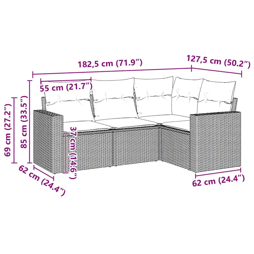 Set Divani da Giardino 4 pz con Cuscini Nero in Polyrattan 3251243