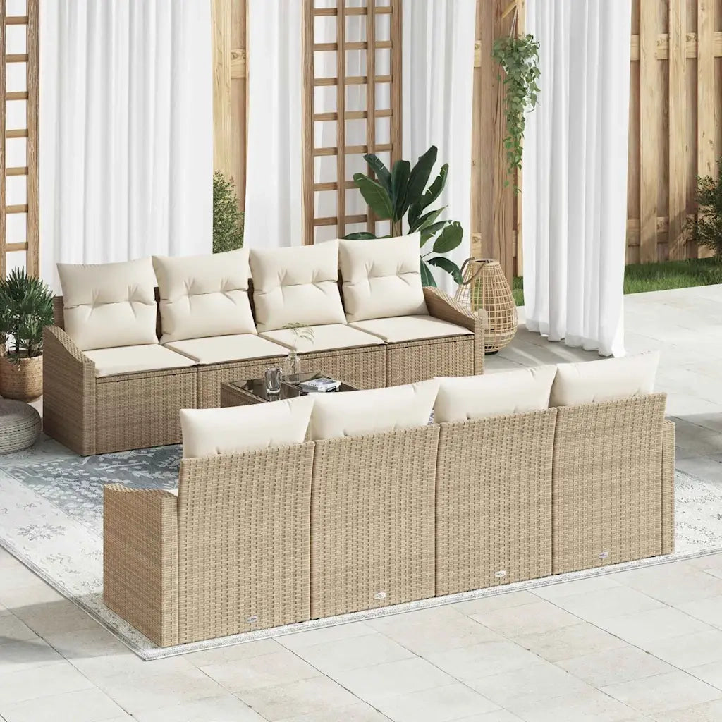 Set di divani con cuscino 9 pcs Beige e Crema polyrattan