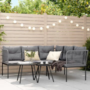 Set Divano da Giardino con Cuscini Nero Acciaio e Textilene