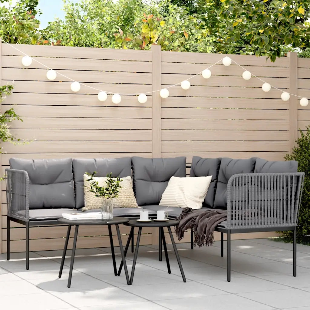Set Divano da Giardino con Cuscini Nero Acciaio e Textilene