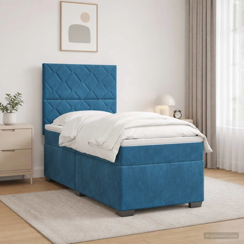 Letto box spring con materasso Blu 100 x 200 cm Velluto 3455058