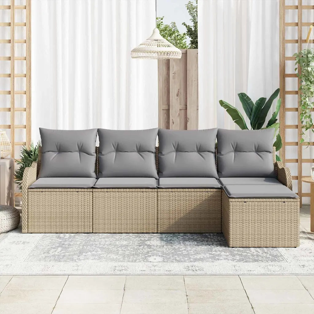 Set Divano da Giardino con cuscino 5 pcs Beige Poly Rattan