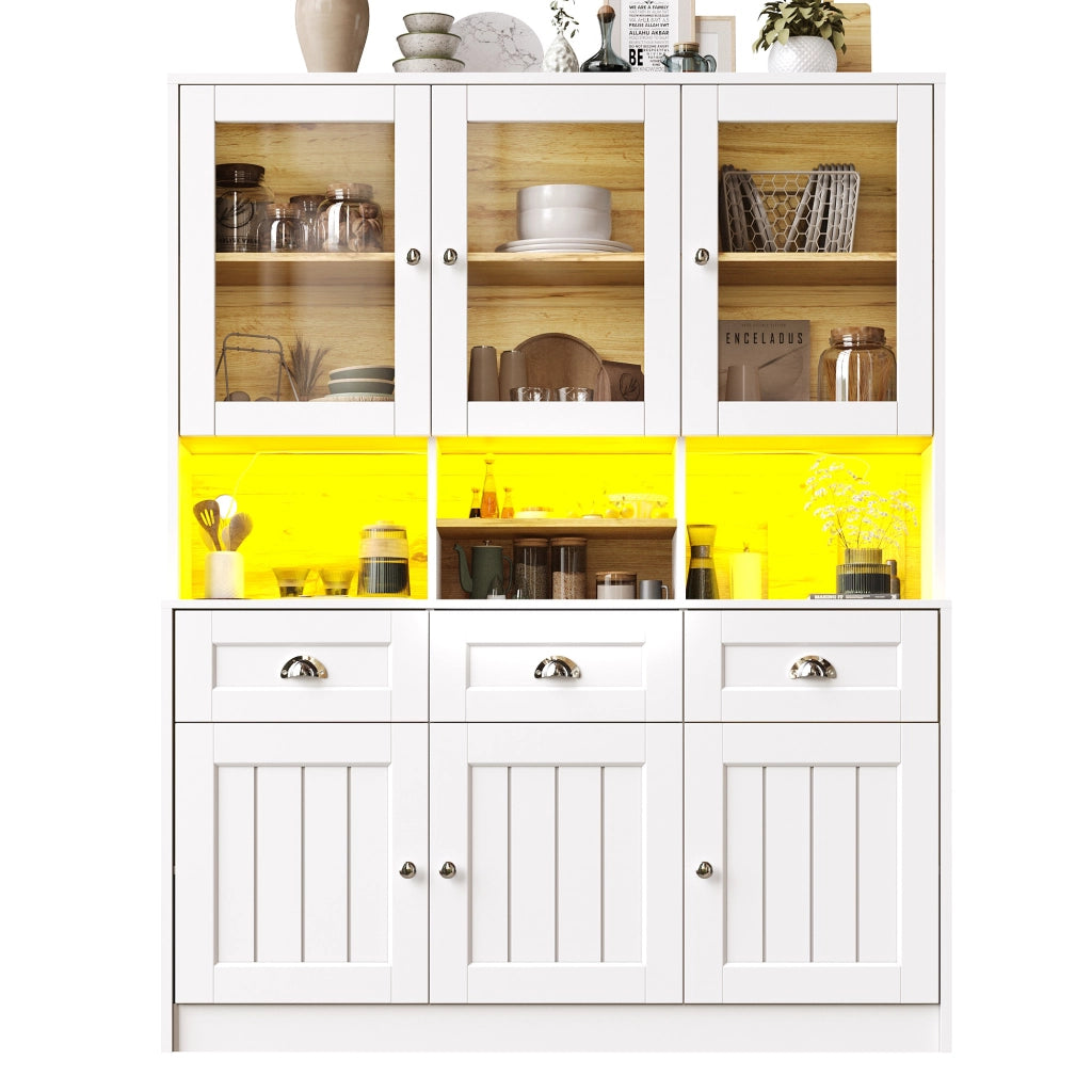 Mobile Buffet con LED ¨C MINIMAL ¨C Bianco/Nero, Ripiani Regolabili, 140x40x175