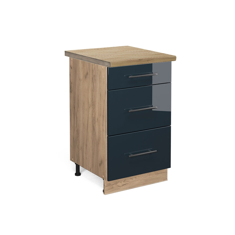 Mobiletto base per cucina Fame-Line Blu scuro lucido/Rovere dorato 50 cm, PL Rovere Vicco