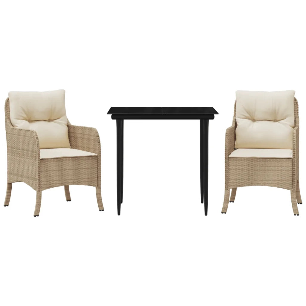 Set da Pranzo da Giardino 3 pz con Cuscini Beige in Polyrattan