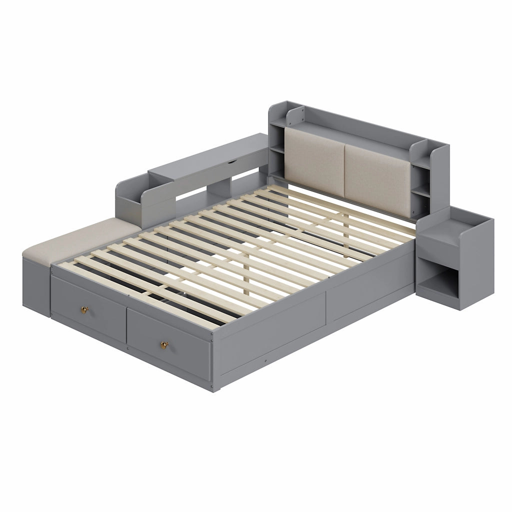 Letto combinato con contenitore in legno grigio 140x200 cm