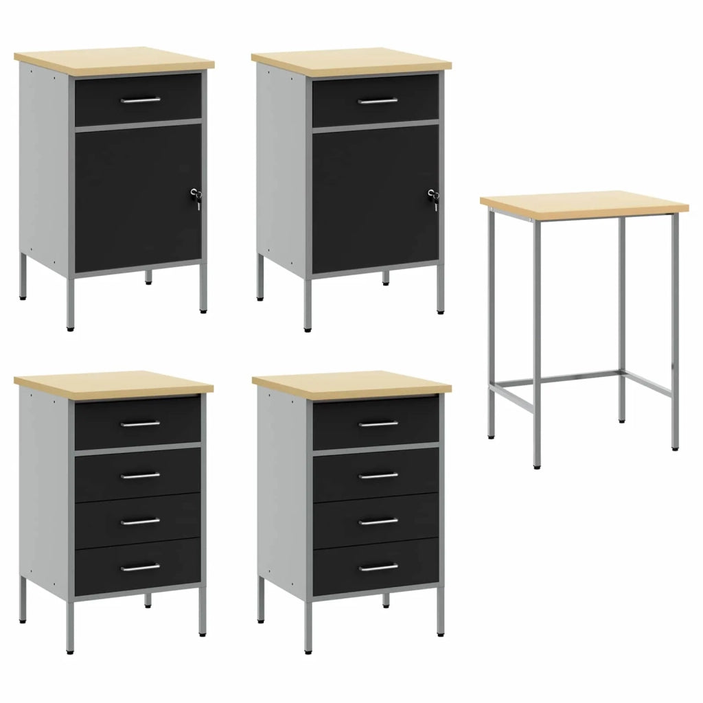 Set di mobili da lavoro con cassetto 5 pz Nero e Grigio 3321394